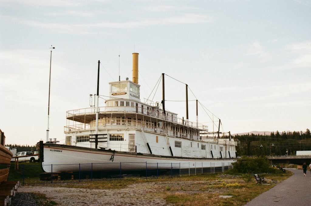 a historic sternwheeler called the SS Klondike on ground